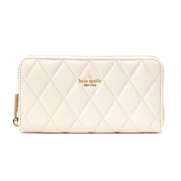 Kate Spade New York Carey Large Quilted Leather Continental Wallet Parchment NWT